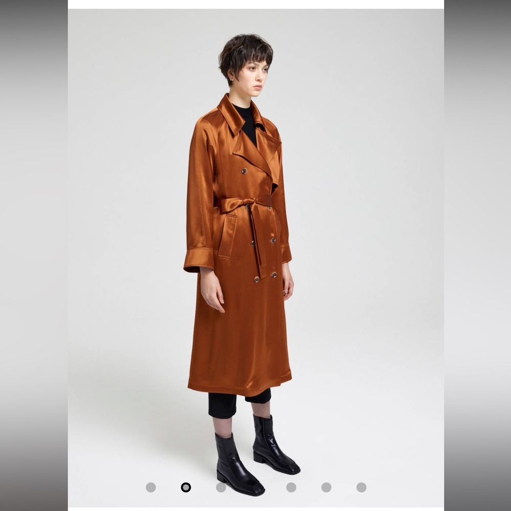 Latellier Silk Satin Like Double-Breasted Trench Coat Orange/Rust Jacket